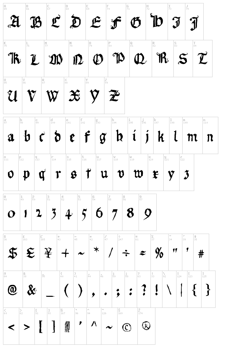 Requiem for A font map